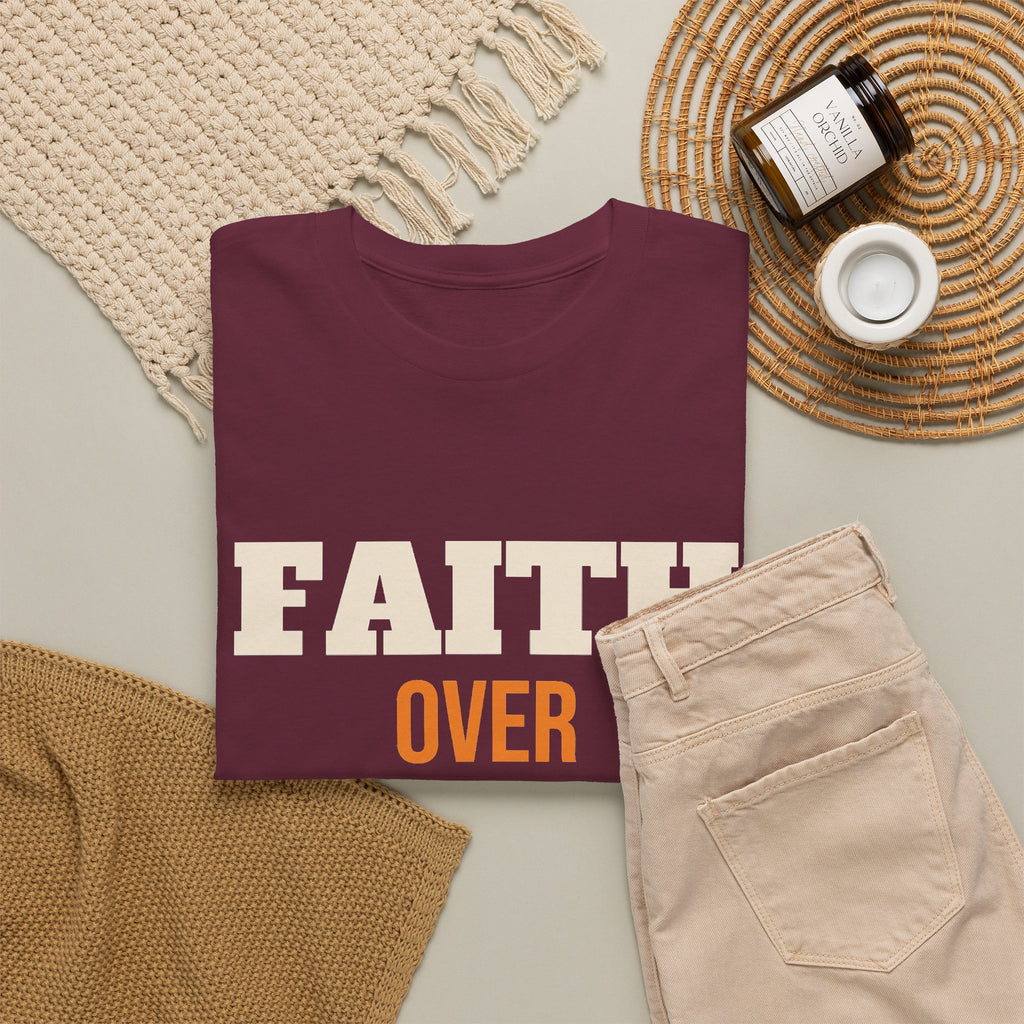 Christian Faith Over Fear T-Shirt, Religious Gift for Women and Men, Church, Easter and Christmas Gift