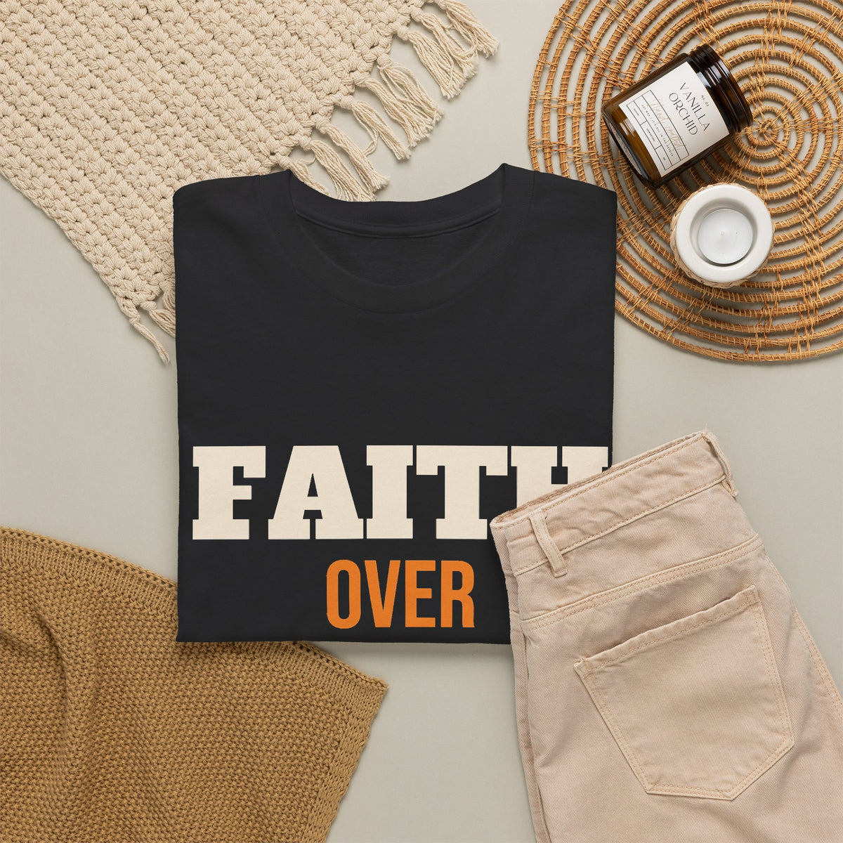 Christian Faith Over Fear T-Shirt, Religious Gift for Women and Men, Church, Easter and Christmas Gift