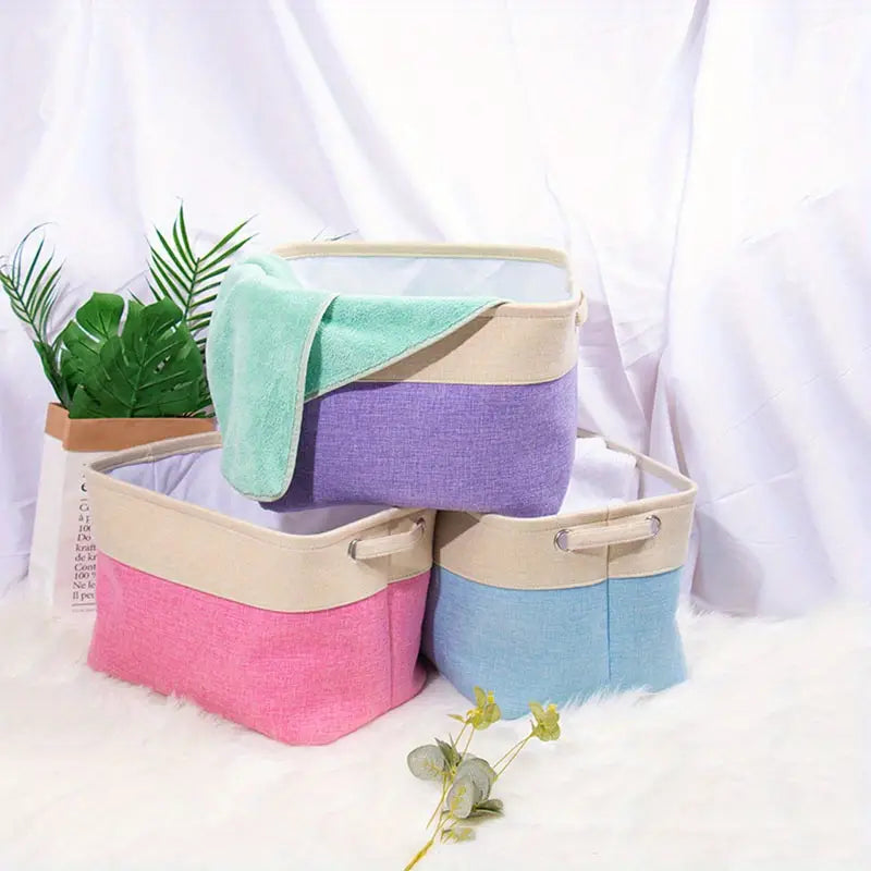 Collapsible Cotton Linen Storage Box for Home Organization view 3