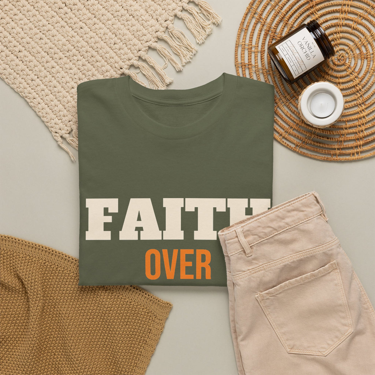 Christian Faith Over Fear T-Shirt, Religious Gift for Women and Men, Church, Easter and Christmas Gift
